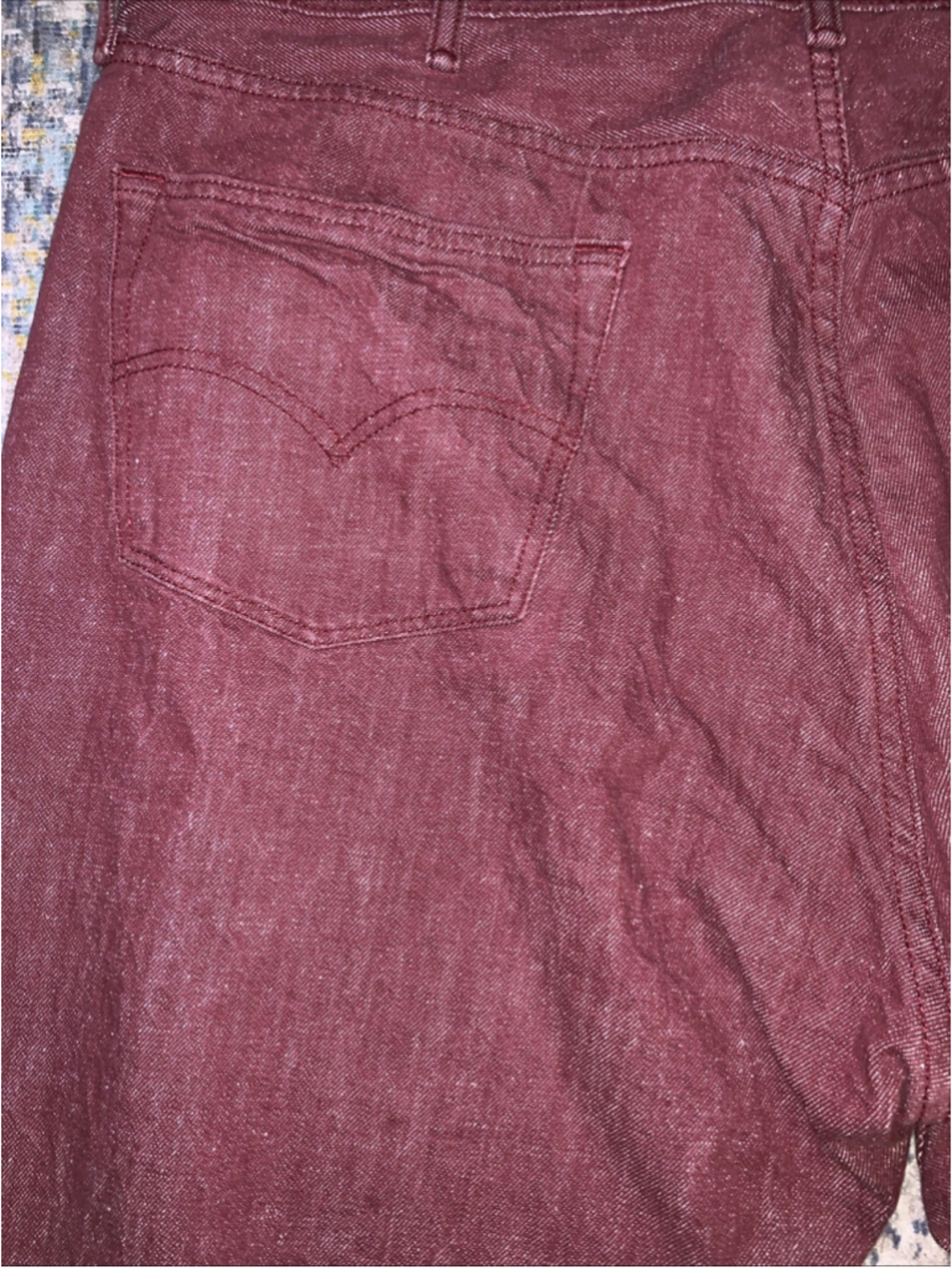 Levi’s 501 44x30 Mens Button Fly Burgundy Red White Oak Cone Denim XX Jeans - Picture 9 of 16